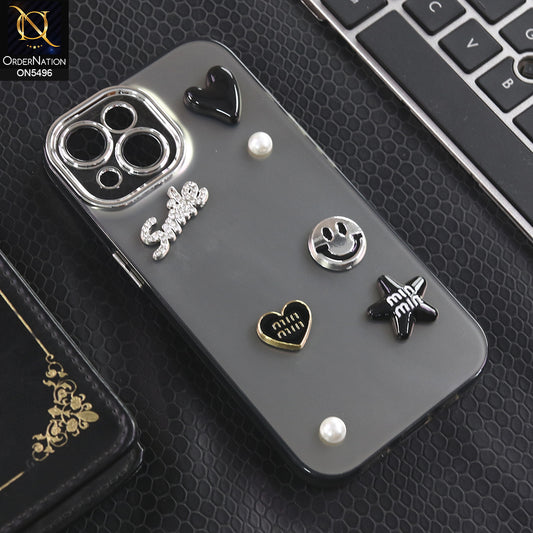 iPhone 15 - Black -  3D Smile Cartoon Matte Shinny Case With Camera Protection Soft Border Case