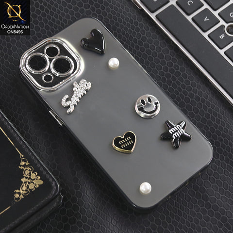 iPhone 15 - Black -  3D Smile Cartoon Matte Shinny Case With Camera Protection Soft Border Case