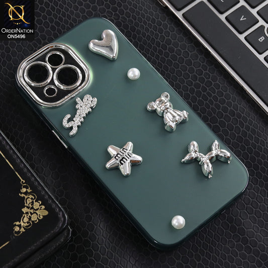 iPhone 15 - Green -  3D Smile Cartoon Matte Shinny Case With Camera Protection Soft Border Case