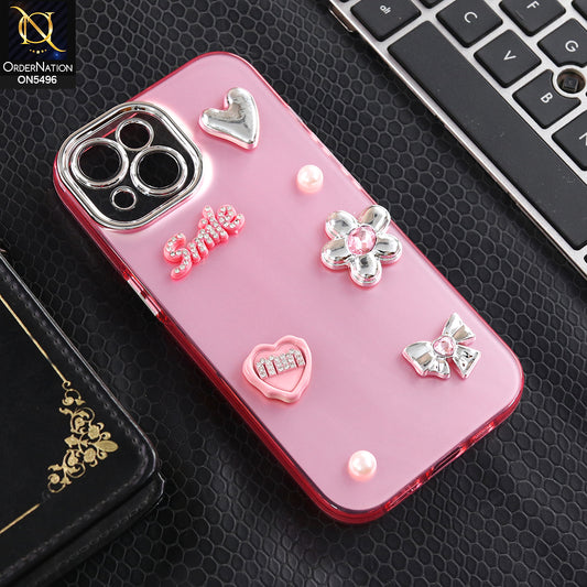 iPhone 15 - Pink -  3D Smile Cartoon Matte Shinny Case With Camera Protection Soft Border Case