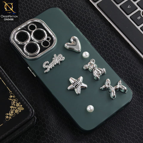 iPhone 15 Pro - Green -  3D Smile Cartoon Matte Shinny Case With Camera Protection Soft Border Case