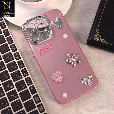 iPhone 15 Pro Max Cover - Pink -  3D Smile Cartoon Matte Shinny Case With Camera Protection Soft Border Case