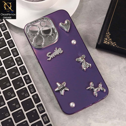 iPhone 15 Pro Max Cover - Purple -  3D Smile Cartoon Matte Shinny Case With Camera Protection Soft Border Case