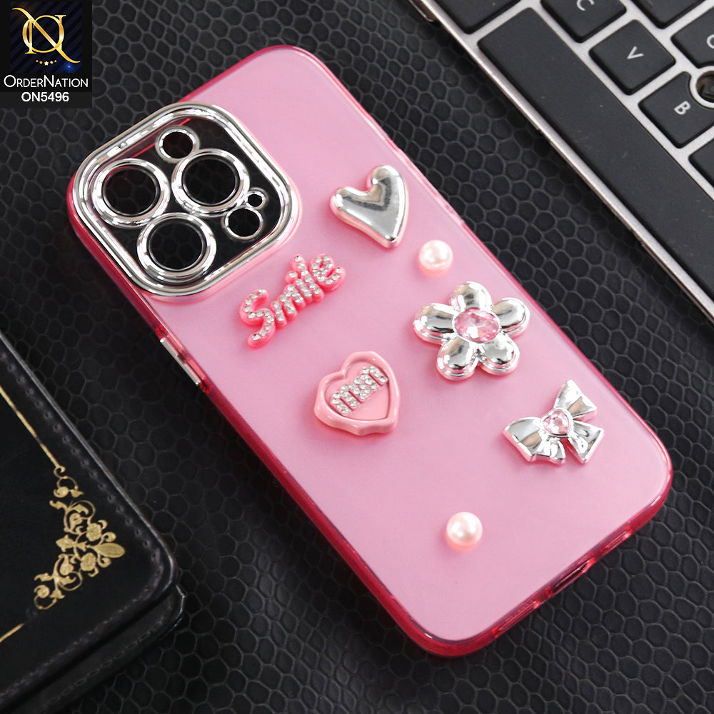 iPhone 16 Pro - Pink -  3D Smile Cartoon Matte Shinny Case With Camera Protection Soft Border Case