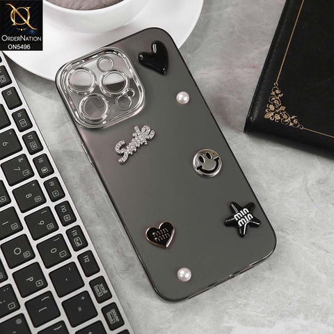iPhone 15 Pro Max Cover - Black -  3D Smile Cartoon Matte Shinny Case With Camera Protection Soft Border Case