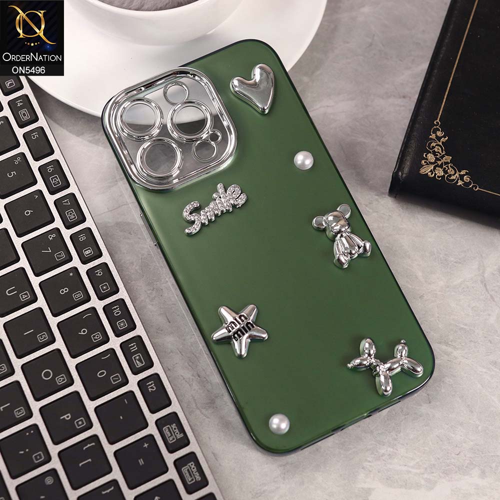 iPhone 16 Pro Max Cover - Green -  3D Smile Cartoon Matte Shinny Case With Camera Protection Soft Border Case
