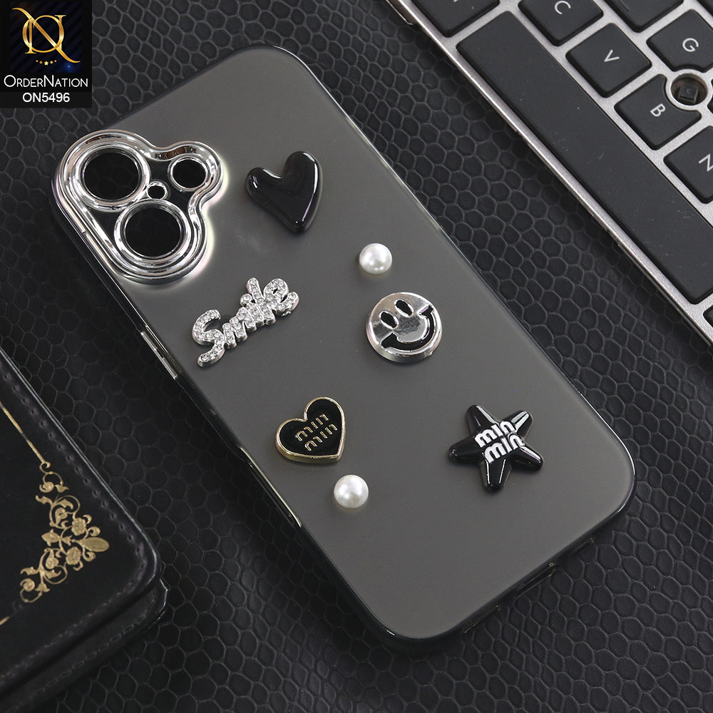 iPhone 17 - Black -  3D Smile Cartoon Matte Shinny Case With Camera Protection Soft Border Case