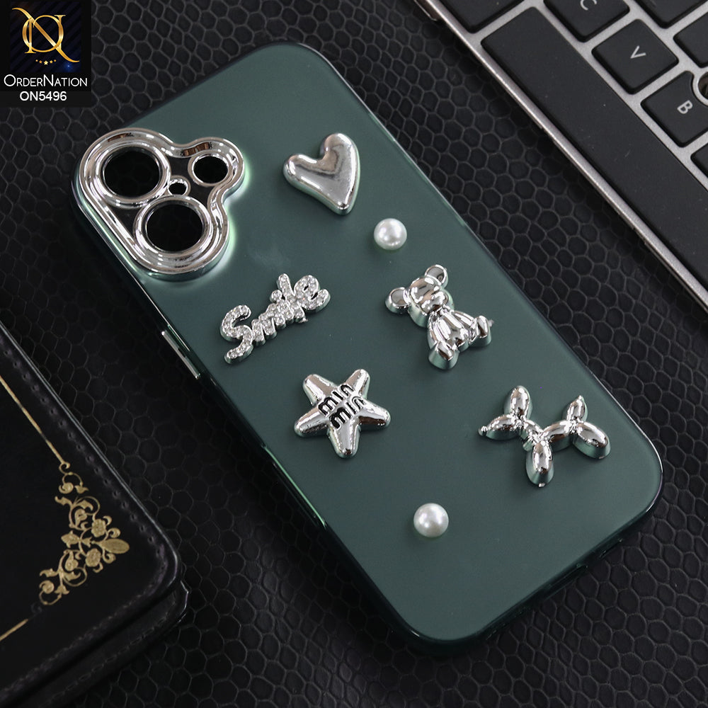 iPhone 17 - Green -  3D Smile Cartoon Matte Shinny Case With Camera Protection Soft Border Case