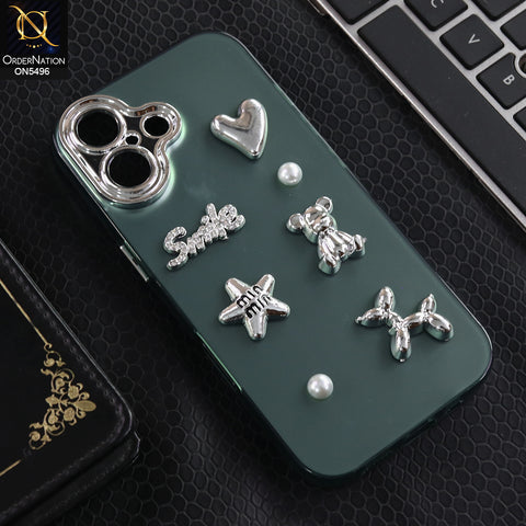 iPhone 17 - Green -  3D Smile Cartoon Matte Shinny Case With Camera Protection Soft Border Case