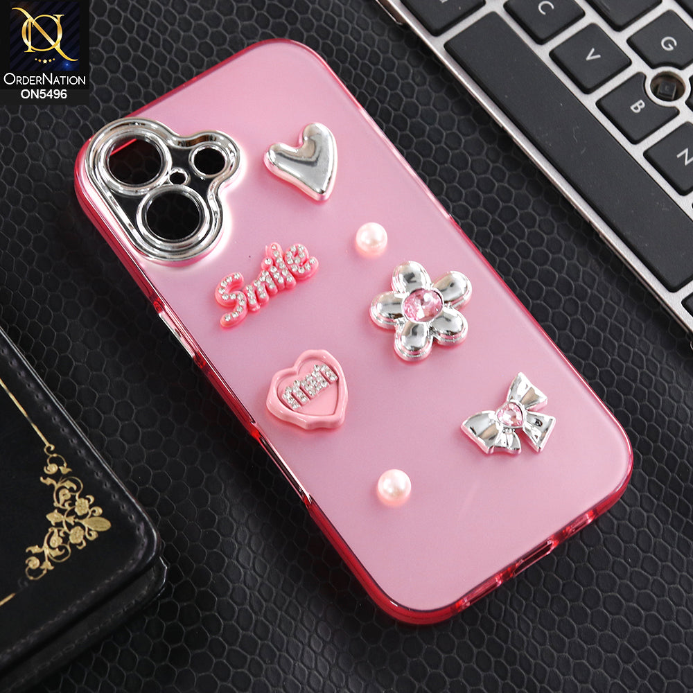 iPhone 17 - Pink -  3D Smile Cartoon Matte Shinny Case With Camera Protection Soft Border Case