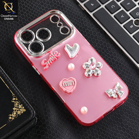 iPhone 17 Pro - Pink -  3D Smile Cartoon Matte Shinny Case With Camera Protection Soft Border Case