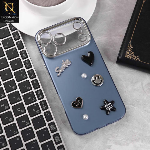 iPhone 17 Pro Max Cover - Blue -  3D Smile Cartoon Matte Shinny Case With Camera Protection Soft Border Case