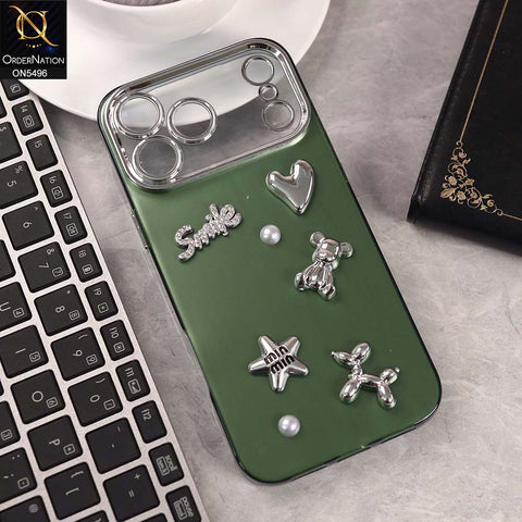 iPhone 17 Pro Max Cover - Green -  3D Smile Cartoon Matte Shinny Case With Camera Protection Soft Border Case