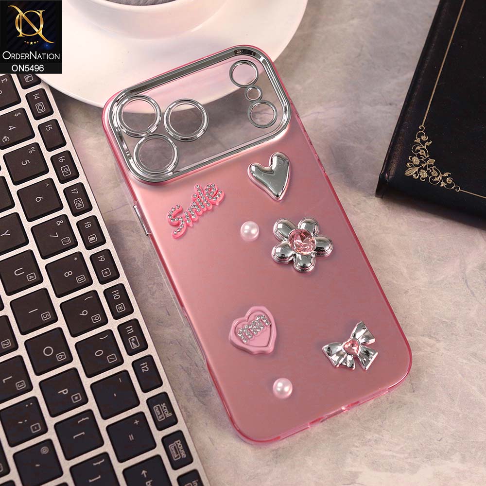 iPhone 17 Pro Max Cover - Pink -  3D Smile Cartoon Matte Shinny Case With Camera Protection Soft Border Case