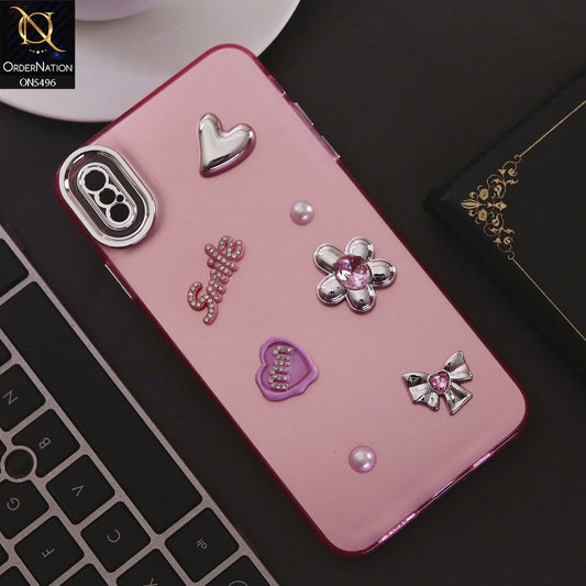 iPhone XS / X Cover - Pink - 3D Smile Cartoon Matte Shinny Case With Camera Protection Soft Border Case