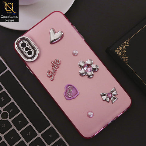 iPhone XS / X Cover - Pink - 3D Smile Cartoon Matte Shinny Case With Camera Protection Soft Border Case