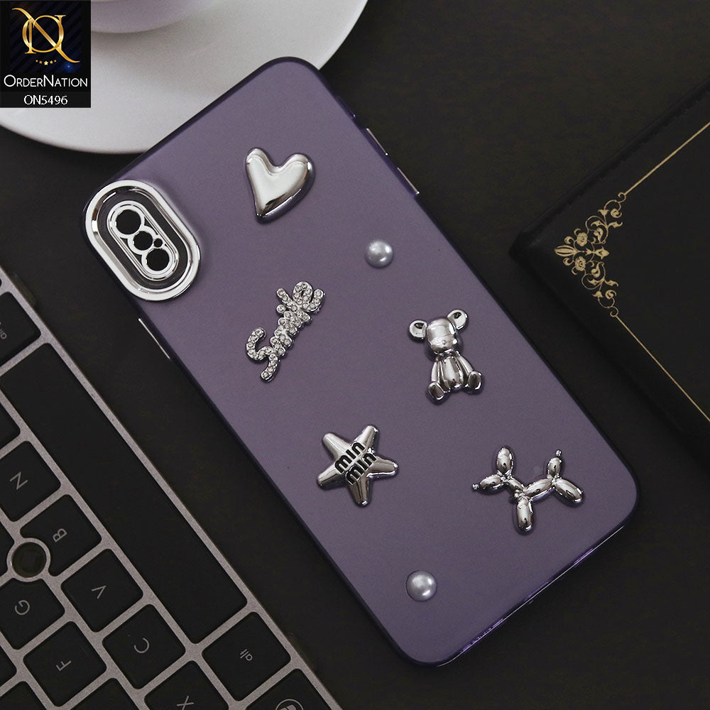 iPhone XS / X Cover - Purple - 3D Smile Cartoon Matte Shinny Case With Camera Protection Soft Border Case