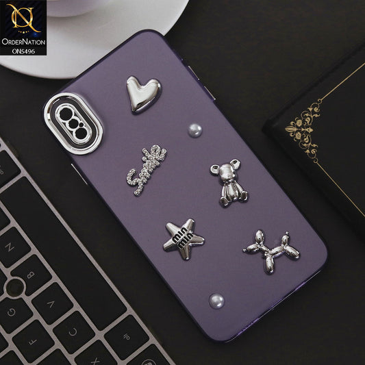 iPhone XS / X Cover - Purple - 3D Smile Cartoon Matte Shinny Case With Camera Protection Soft Border Case