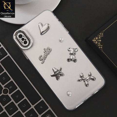 iPhone XS Max Cover - Silver - 3D Smile Cartoon Matte Shinny Case With Camera Protection Soft Border Case