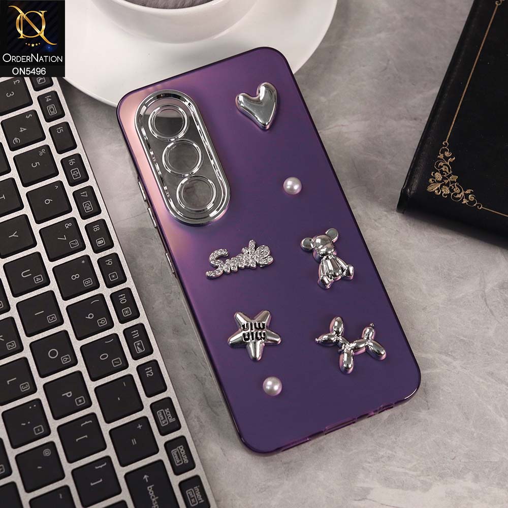 itel S25 Cover - Purple -  3D Smile Cartoon Matte Shinny Case With Camera Protection Soft Border Case