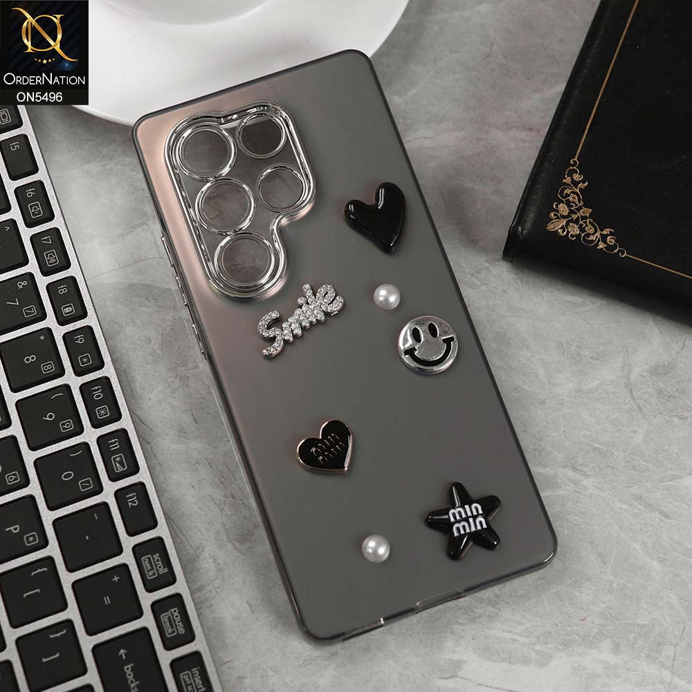 itel S25 Ultra Cover - Black -  3D Smile Cartoon Matte Shinny Case With Camera Protection Soft Border Case