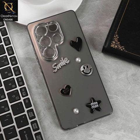 itel S25 Ultra Cover - Black -  3D Smile Cartoon Matte Shinny Case With Camera Protection Soft Border Case