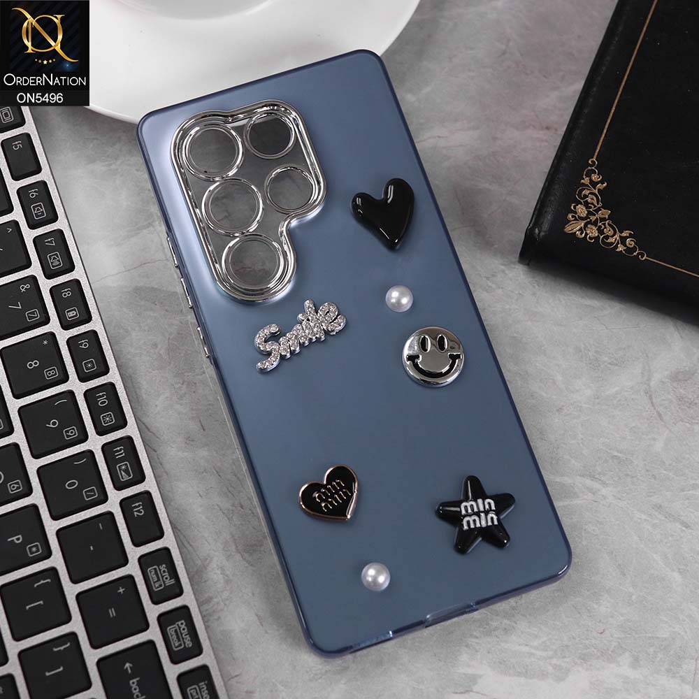 itel S25 Ultra Cover - Blue -  3D Smile Cartoon Matte Shinny Case With Camera Protection Soft Border Case