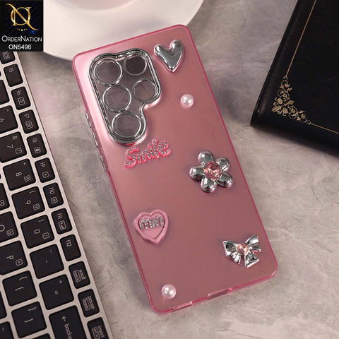 itel S25 Ultra Cover - Pink -  3D Smile Cartoon Matte Shinny Case With Camera Protection Soft Border Case