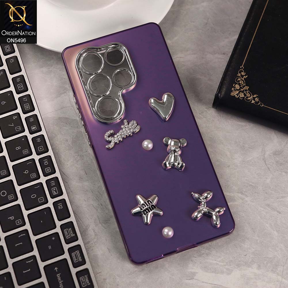 itel S25 Ultra Cover - Purple -  3D Smile Cartoon Matte Shinny Case With Camera Protection Soft Border Case