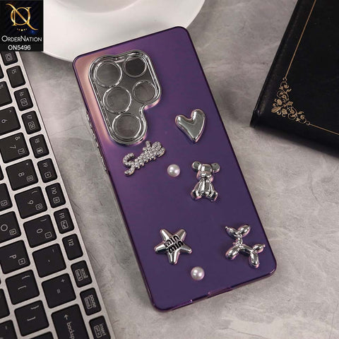 itel S25 Ultra Cover - Purple -  3D Smile Cartoon Matte Shinny Case With Camera Protection Soft Border Case