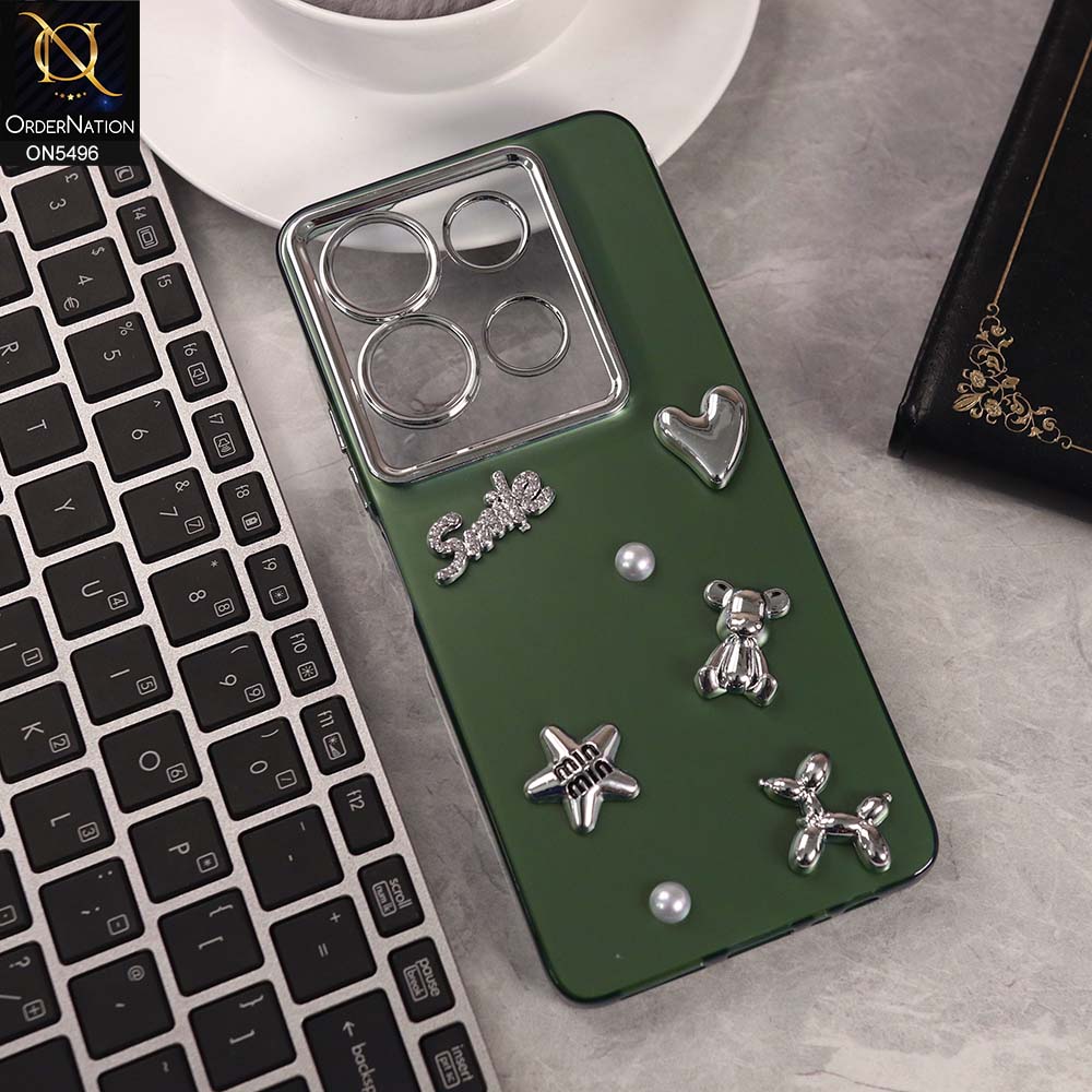 Infinix Note 30 Cover - Green -  3D Smile Cartoon Matte Shinny Case With Camera Protection Soft Border Case