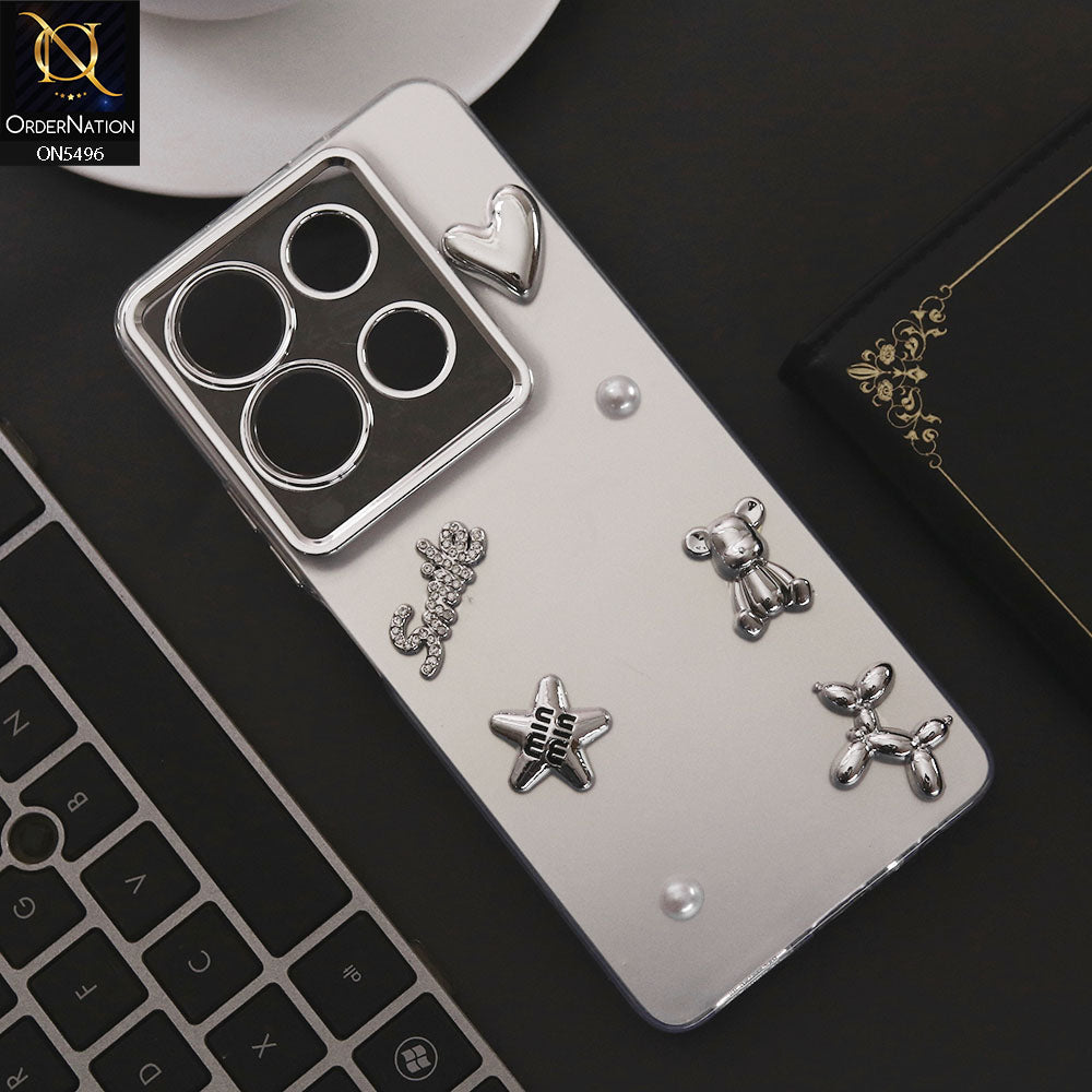 Infinix Note 30 Cover - Silver - 3D Smile Cartoon Matte Shinny Case With Camera Protection Soft Border Case