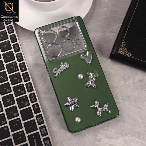 Infinix Note 40 Cover - Green -  3D Smile Cartoon Matte Shinny Case With Camera Protection Soft Border Case