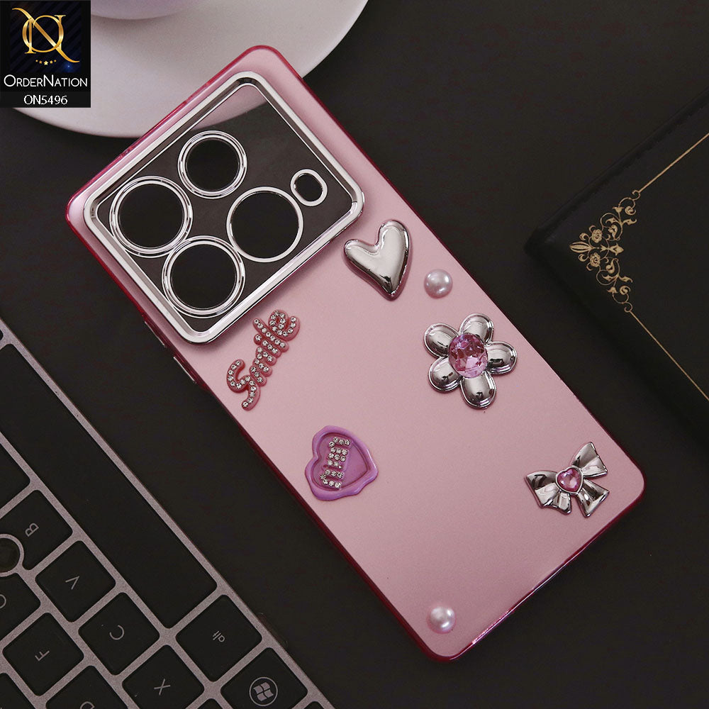 Infinix Note 40 Cover - Pink - 3D Smile Cartoon Matte Shinny Case With Camera Protection Soft Border Case