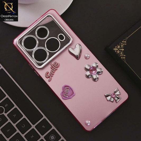 Infinix Note 40 Cover - Pink - 3D Smile Cartoon Matte Shinny Case With Camera Protection Soft Border Case