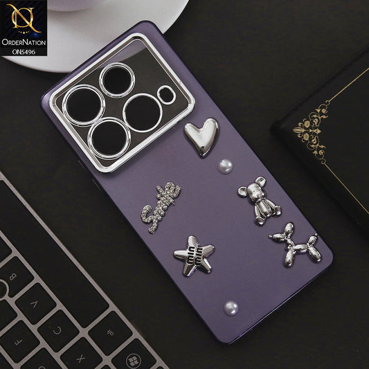Infinix Note 40 Cover - Purple - 3D Smile Cartoon Matte Shinny Case With Camera Protection Soft Border Case