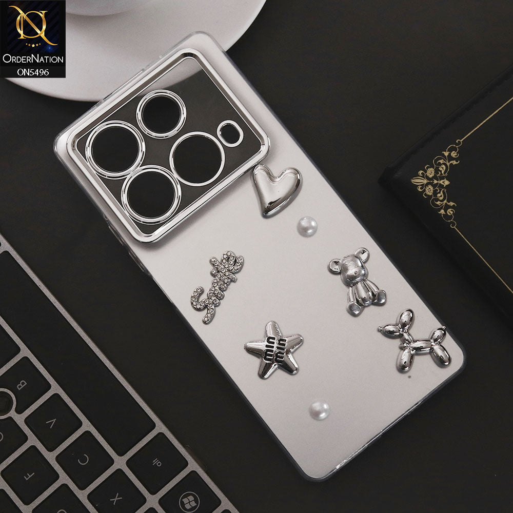 Infinix Note 40 Cover - Silver - 3D Smile Cartoon Matte Shinny Case With Camera Protection Soft Border Case