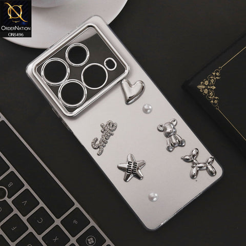 Infinix Note 40 Cover - Silver - 3D Smile Cartoon Matte Shinny Case With Camera Protection Soft Border Case