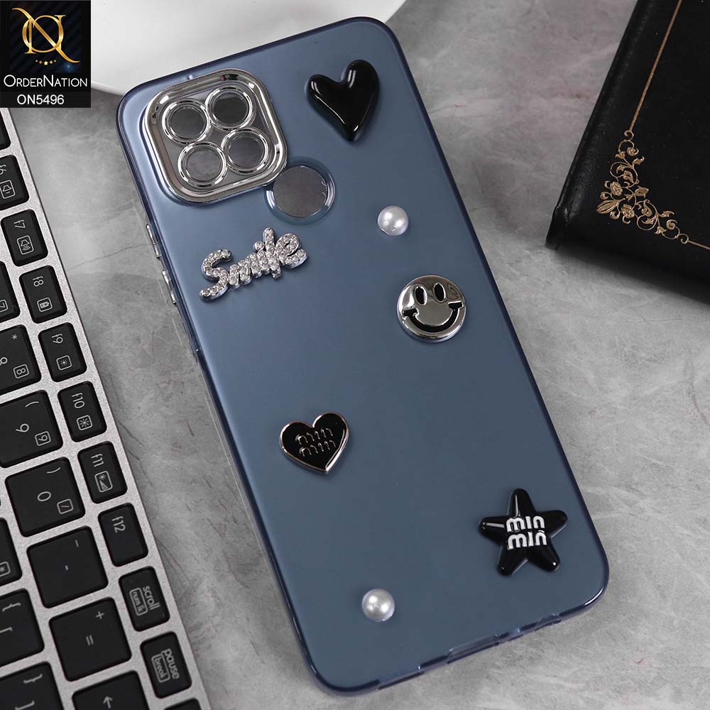Oppo A15 Cover - Blue -  3D Smile Cartoon Matte Shinny Case With Camera Protection Soft Border Case
