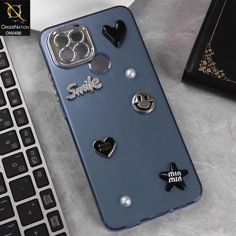 Oppo A15 Cover - Blue -  3D Smile Cartoon Matte Shinny Case With Camera Protection Soft Border Case