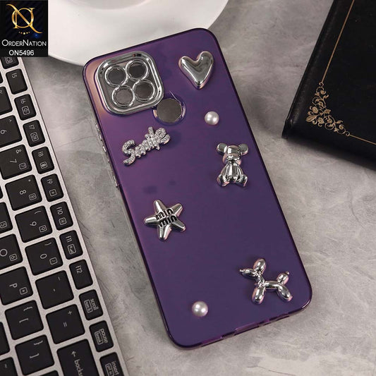Oppo A15 Cover - Purple -  3D Smile Cartoon Matte Shinny Case With Camera Protection Soft Border Case