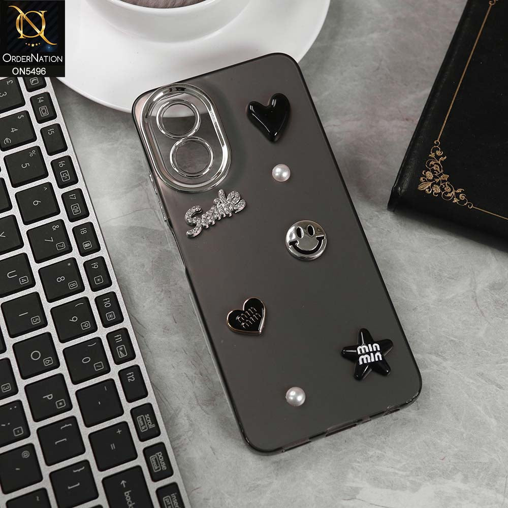 Oppo A18 Cover - Black -  3D Smile Cartoon Matte Shinny Case With Camera Protection Soft Border Case