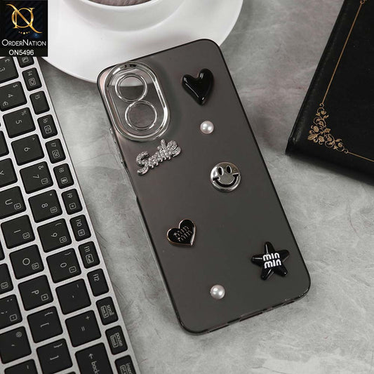 Oppo A38 Cover - Black -  3D Smile Cartoon Matte Shinny Case With Camera Protection Soft Border Case