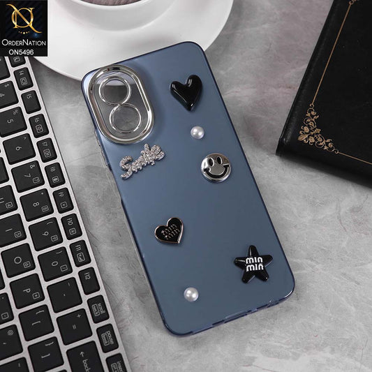 Oppo A38 Cover - Blue -  3D Smile Cartoon Matte Shinny Case With Camera Protection Soft Border Case