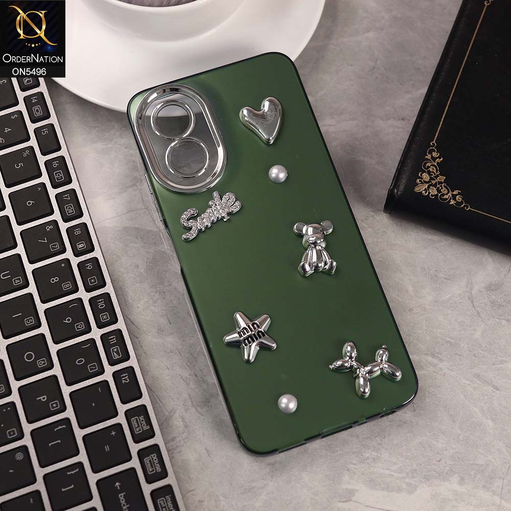 Oppo A38 Cover - Green -  3D Smile Cartoon Matte Shinny Case With Camera Protection Soft Border Case