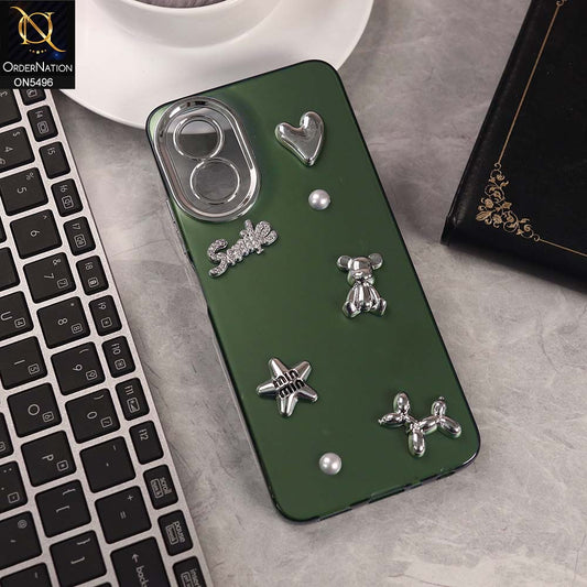 Oppo A38 Cover - Green -  3D Smile Cartoon Matte Shinny Case With Camera Protection Soft Border Case