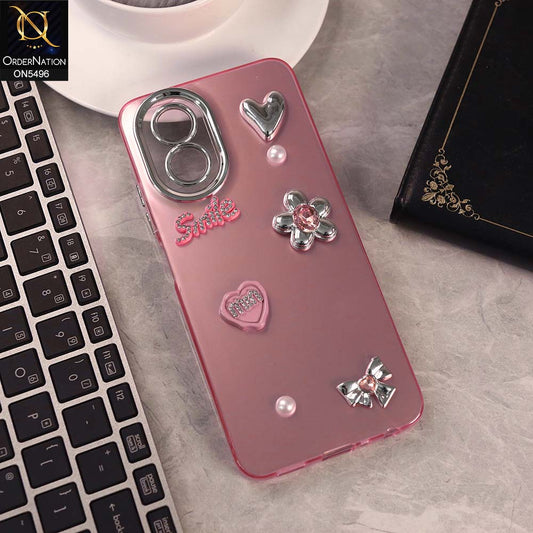 Oppo A38 Cover - Pink -  3D Smile Cartoon Matte Shinny Case With Camera Protection Soft Border Case