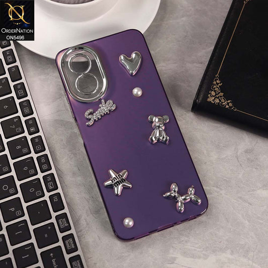 Oppo A38 Cover - Purple -  3D Smile Cartoon Matte Shinny Case With Camera Protection Soft Border Case