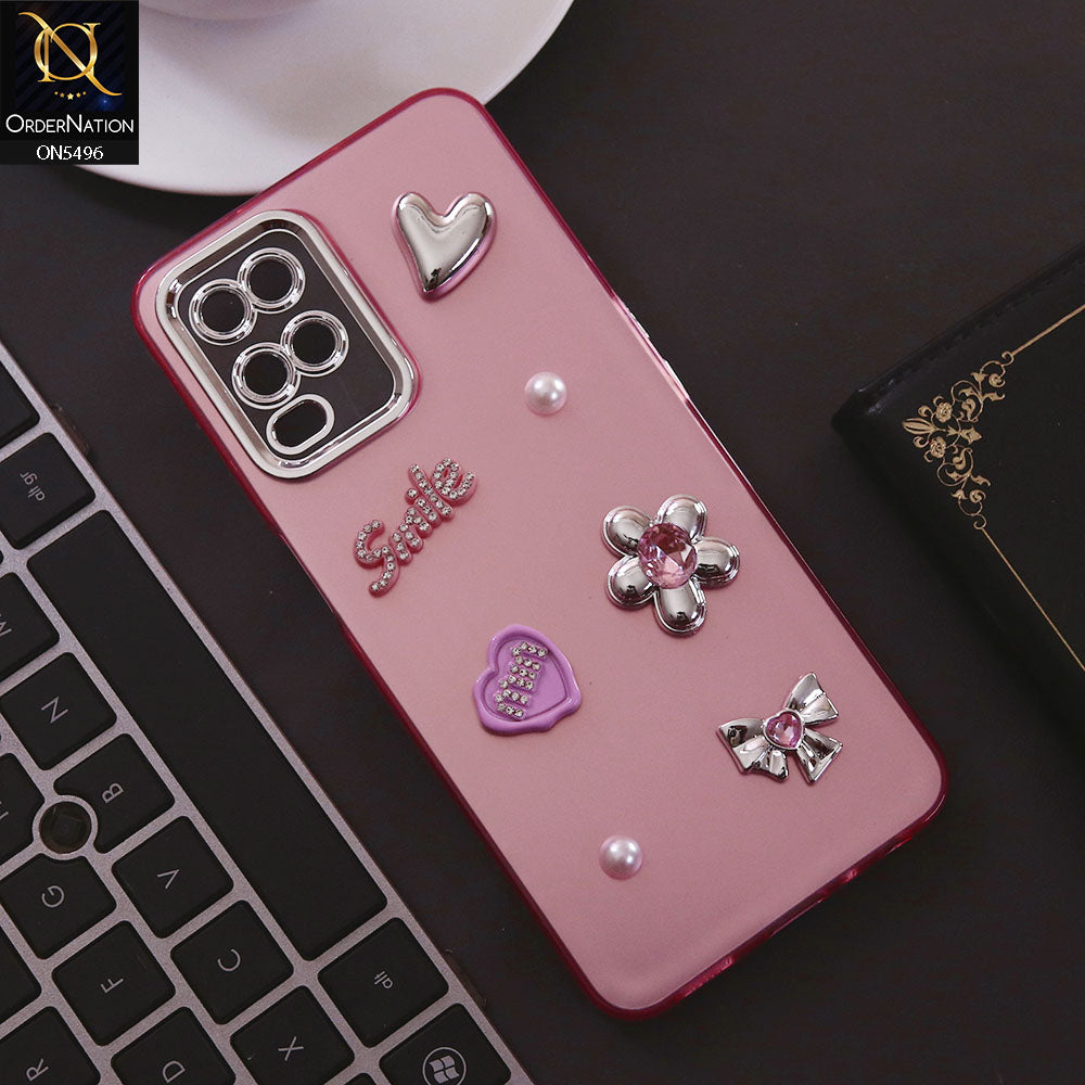 Oppo A54 4G Cover - Pink - 3D Smile Cartoon Matte Shinny Case With Camera Protection Soft Border Case