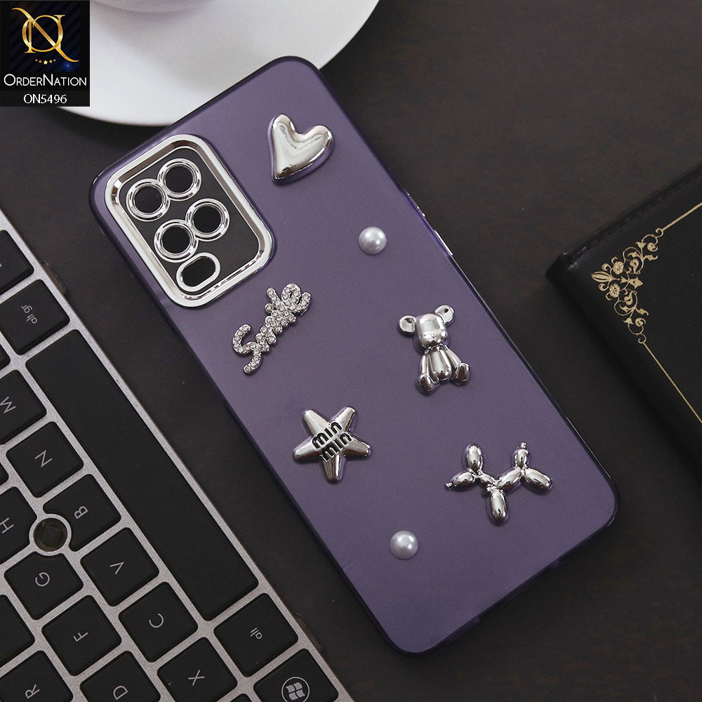 Oppo A54 4G Cover - Purple - 3D Smile Cartoon Matte Shinny Case With Camera Protection Soft Border Case